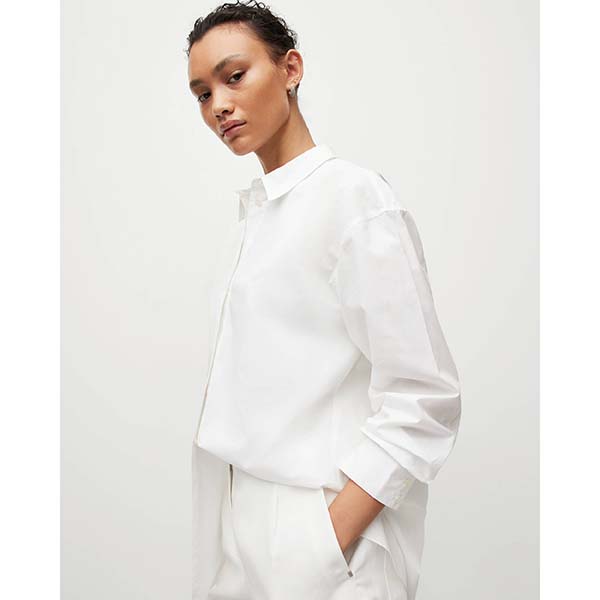 Allsaints Australia Womens Sasha Oversized Split Hem Shirt White AU54-127